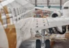 Wartungsarbeiten an Rumpf und Fahrwerk in einem Luftfahrthangar.